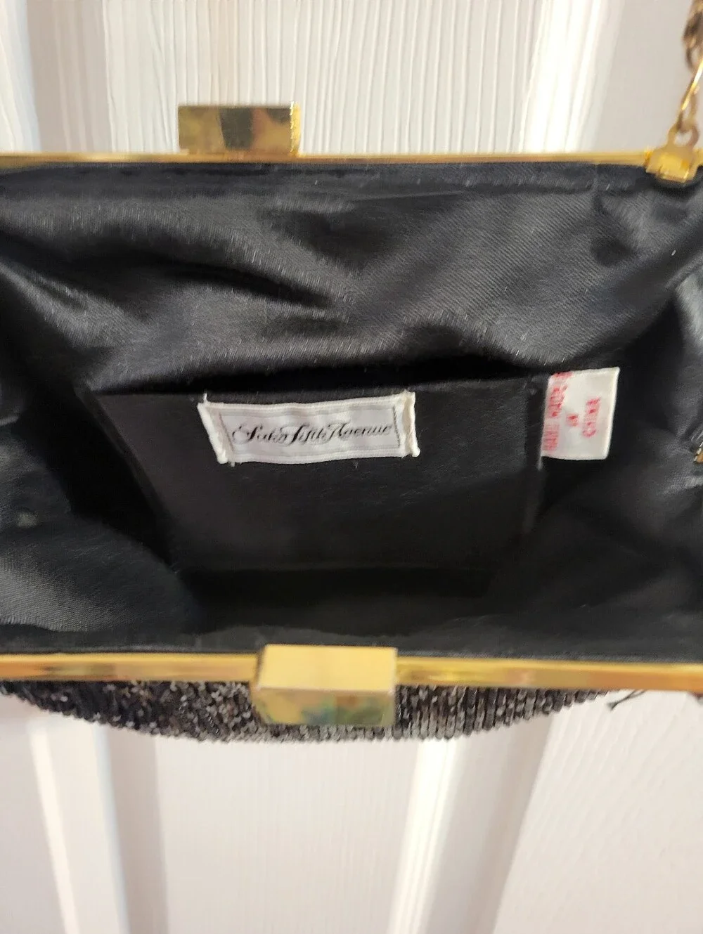 Saks Fifth Ave. 5.5 x 7.5 In. Black Sequin Evening Crossbody Bag with Gold Chain